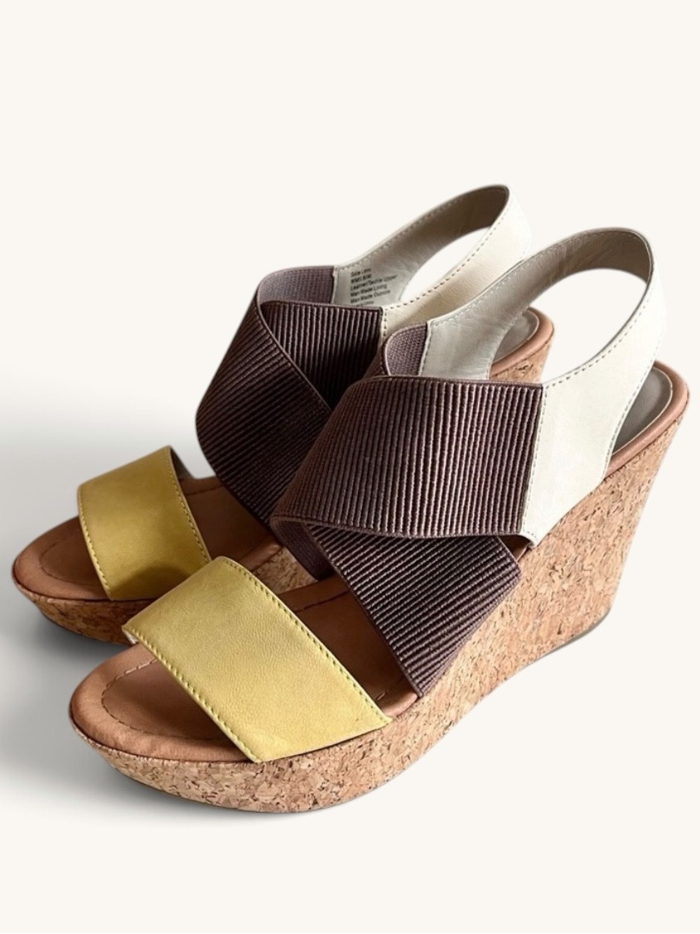Kenneth Cole Yellow Brown Cream Cork Wedge Sandals